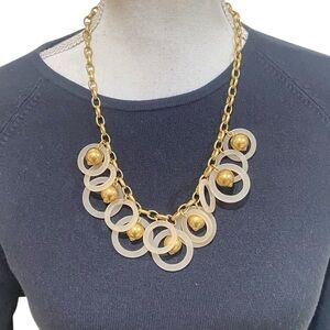 J crew marked gold tone chunky chain & ball bead lucite blush circles necklace